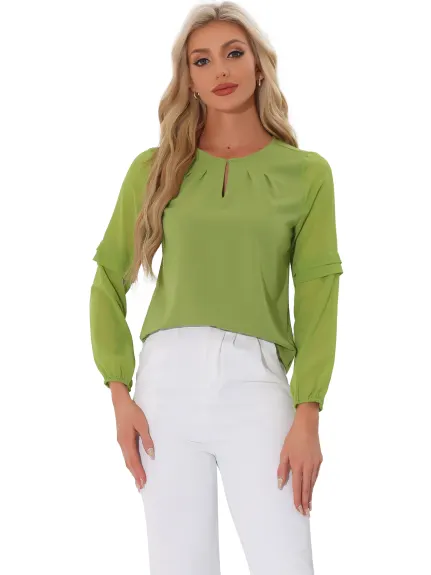 Allegra K- Long Sleeve Keyhole Neck Blouse Top