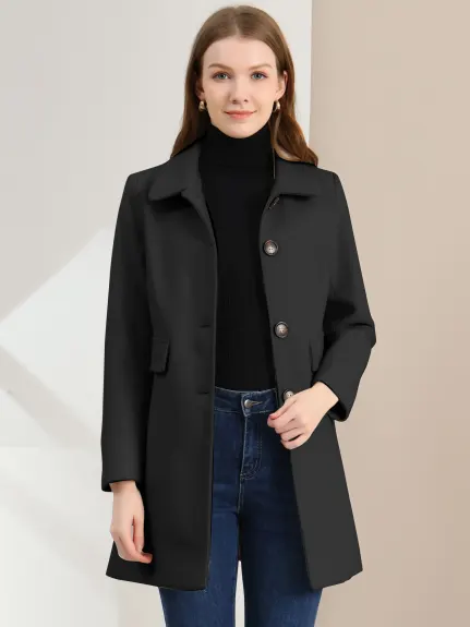 Allegra K - Manteau mi-long à simple boutonnage et col à revers