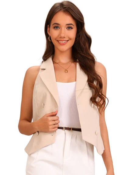 Allegra K - Notched Lapel Double Breasted Waistcoat Vest