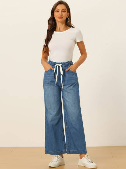 Allegra K - Casual Drawstring Wide Legs Jeans