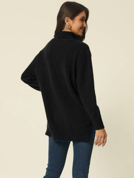 Allegra K- Turtleneck Spilt Hem Tunic Pullover Sweater