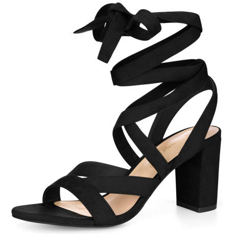 Allegra K- Crisscross Lace up Chunky Heel Sandals