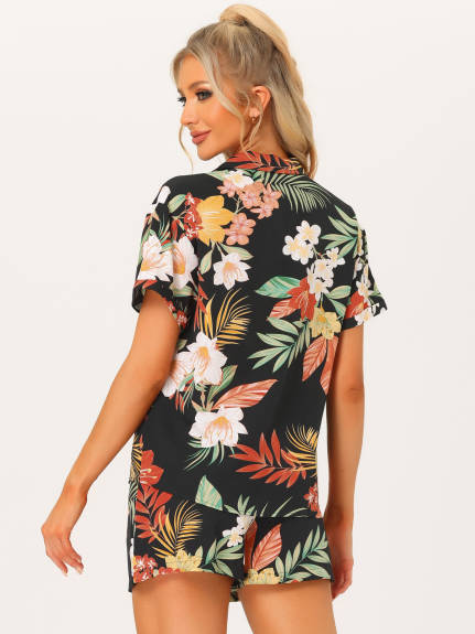 Allegra K - Hawaiian Floral Shirt and Shorts Outfits