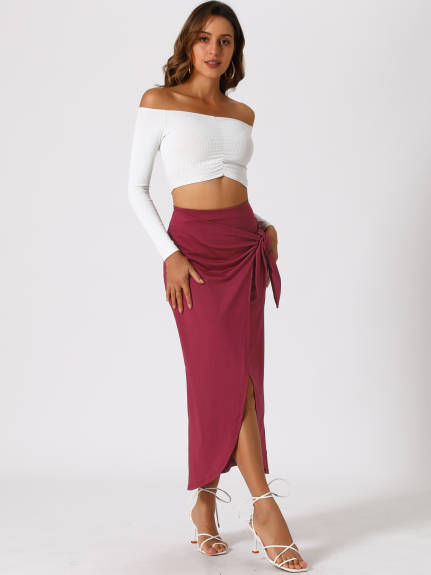 Allegra K- Boho High Waist Beach Tie Waist Wrap Skirt