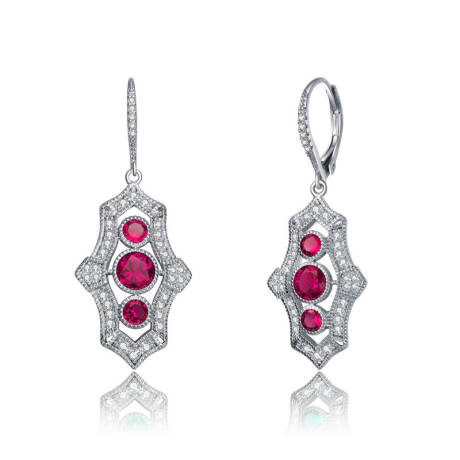 Genevive Sterling Silver White Gold Plated with Colored Cubic Zirconia Leverback Drop Earrings