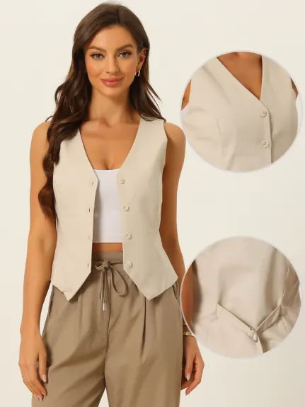 Allegra K- boutonné col V Crop Summer Vest