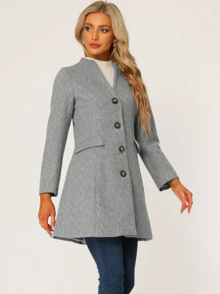 Allegra K - Manteau long à simple boutonnage et col en V