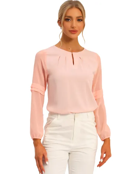 Allegra K- Long Sleeve Keyhole Neck Blouse Top