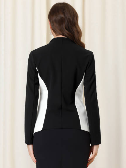 Allegra K- Collarless Button Contrast Color Blazer