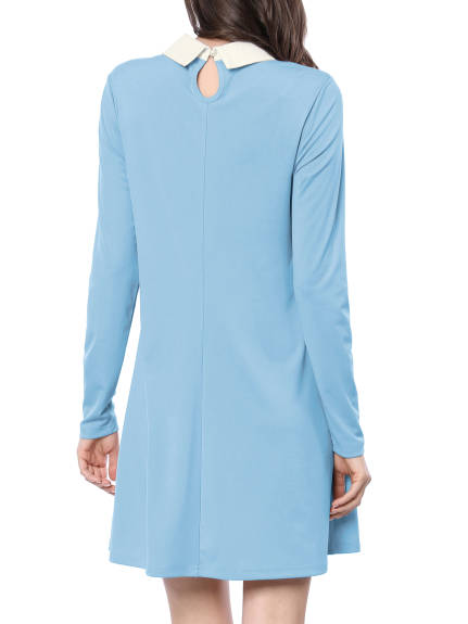 Allegra K- Cute Contrast Collar Long Sleeve Above Knee Dress