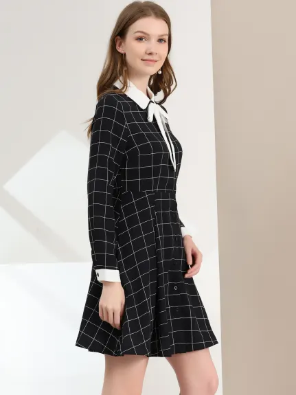 Allegra K- Contrast Color Retro Plaid Dress