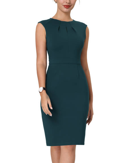 Hobemty- Pleated Neck Pencil Sheath Dress