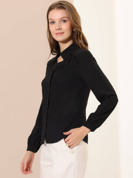 Allegra K- Choker Neck Blouse Turn Down Collar Shirt