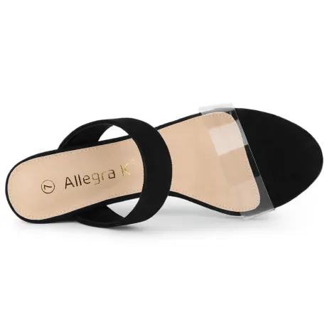 Allegra K- Dual Clear Strap Block Heels Slides