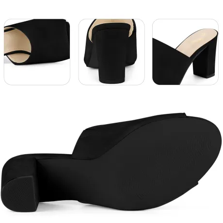 Allegra K- Slip-on Black Chunky Heels Slide Sandals