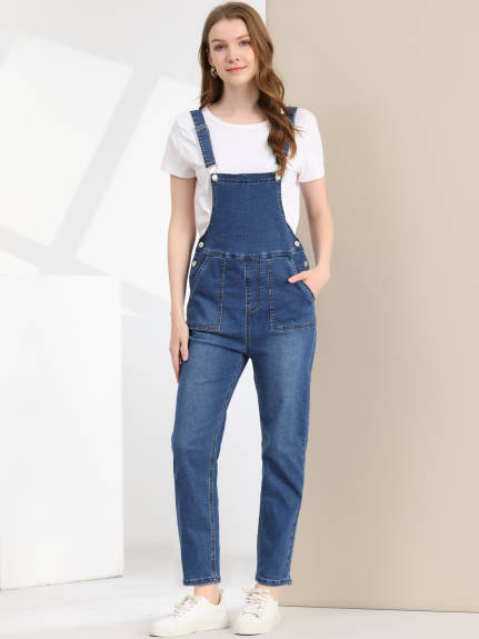 Allegra K - Casual Adjustable Bib Long Denim Overalls Pants