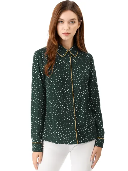 Allegra K- Printed Long Sleeve Piped Shirt