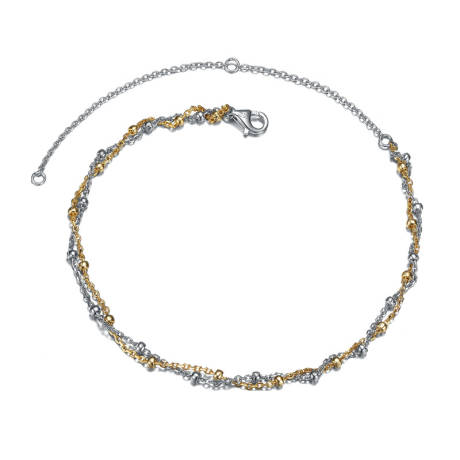 Genevive Sterling Silver Two-Tone Entwined Double-Layer Chain Anklet