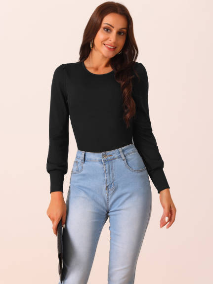 Allegra K - Crewneck Long Sleeve Basic Top Bodysuit