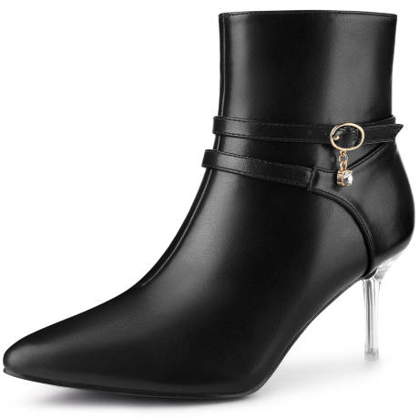 Allegra K- Pointed Toe Clear Stiletto Heels Ankle Boots