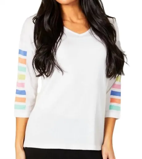 ANGEL - 3/4 Sleeve Stripe V Neck Top