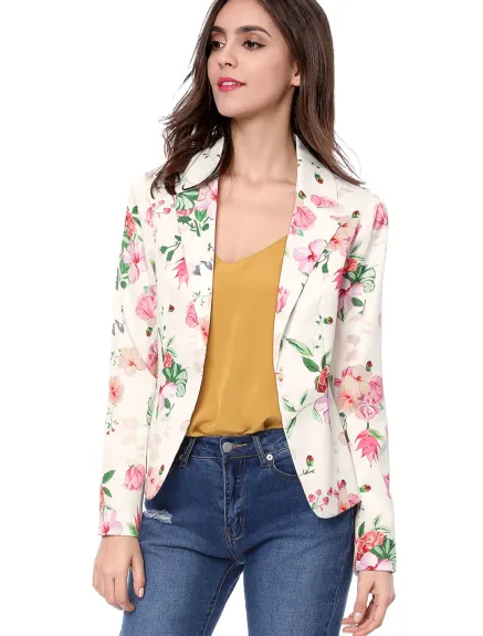 Allegra K- Open Front Notch Lapel Printed Blazer Jacket