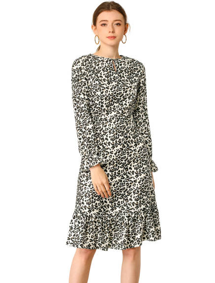 Allegra K- Printed Long Sleeves Ruffle Hem Dress