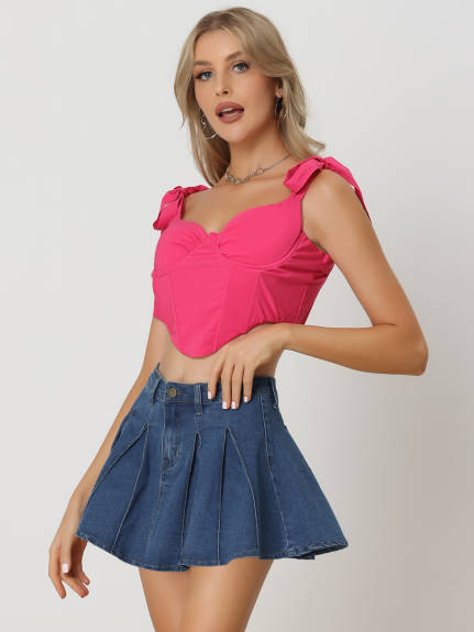 Allegra K - A-Line Pleated Mini Denim Skirt