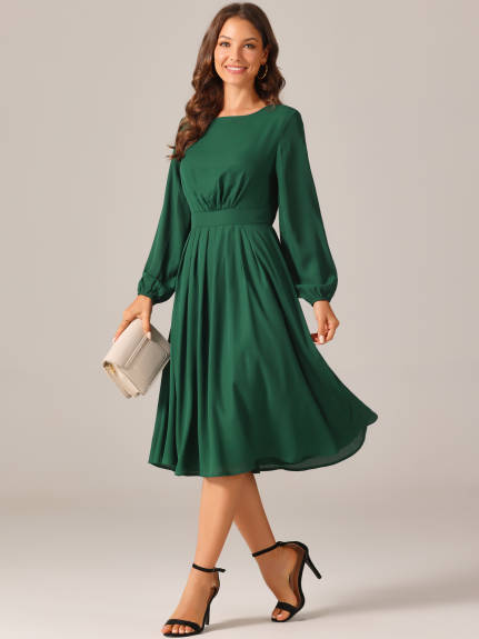 INSPIRE CHIC - Long Sleeve Pleated Midi Dress