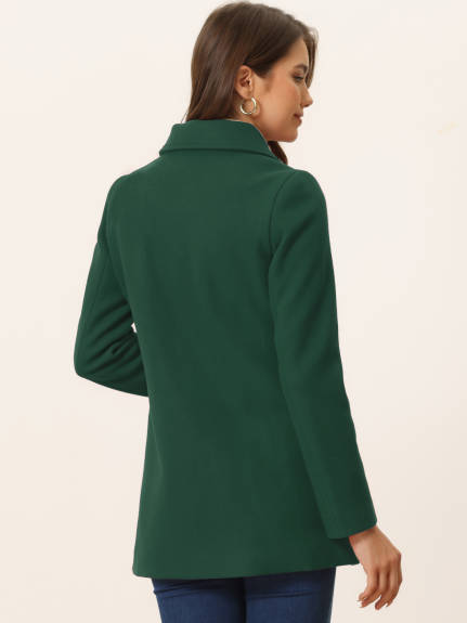 Allegra K- Notched Lapel Double-Breasted Overcoat