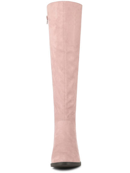 Allegra K- Chunky Heel Casual Zip-up Knee High Boots