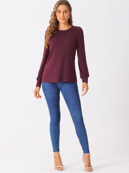 INSPIRE CHIC - Round Neck Long Sleeve Cotton Top