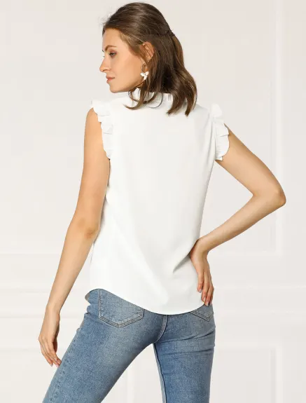 Allegra K- Ruffled Sleeveless Pullover V- Neck Blouse Top