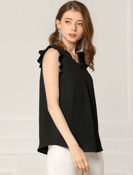 Allegra K- Ruffled Sleeveless Pullover V- Neck Blouse Top