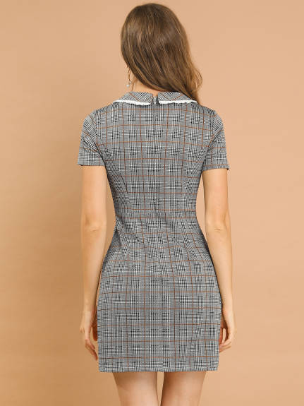 Allegra K- Short Sleeve Slim Houndstooth Mini Dress