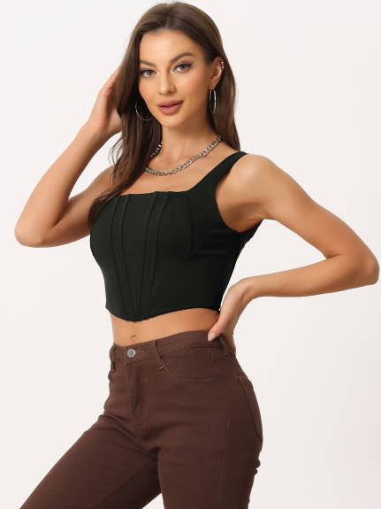 Allegra K- Square Neck Bustier Zip Top