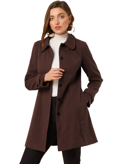 Allegra K- Peter Pan Collar Single Breasted Overcoat