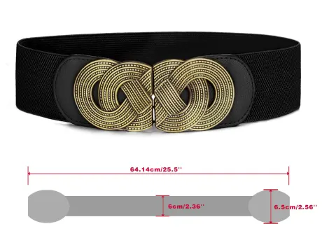 Allegra K- Interlocking Gold Buckle Woven Cinch Waist Belt