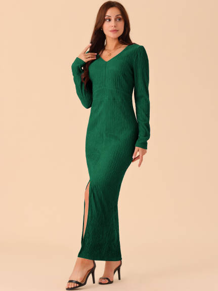 Allegra K - Split Hem Maxi Party Knit Dress