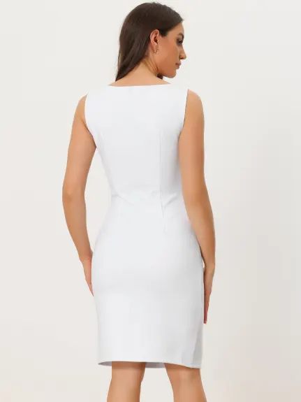 Allegra K - Boat Neck Sleeveless Sheath Dress