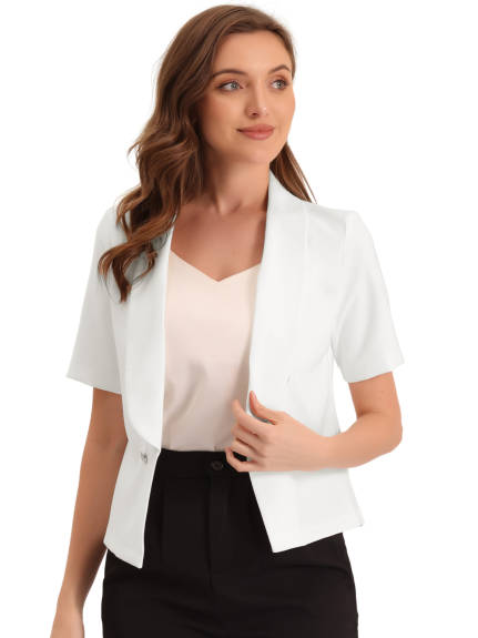 Allegra K- Shawl Collar Open Front Short Sleeve Suit Blazer