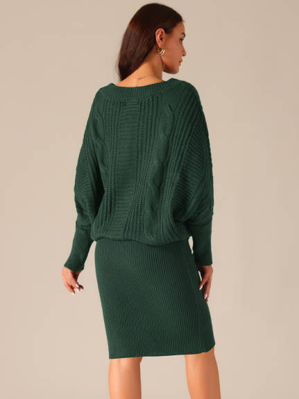 Allegra K - Batwing Sleeve Sweater Pullover Dress