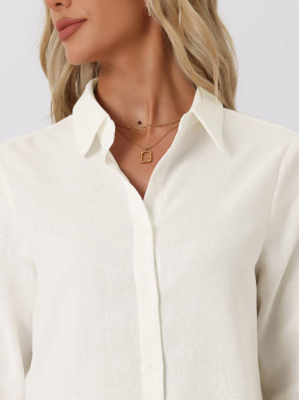 Allegra K- Cotton Linen Button Down Shirt