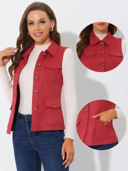 Allegra K- veste en daim Faux veste boutonnée avec poche Cargo