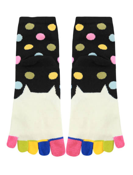 Allegra K- Women's Dots Cat Stretchy Ankle Toe Socks