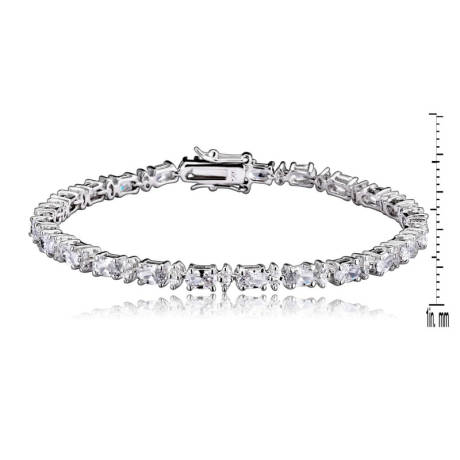 Genevive Sterling Silver White Gold Plated Tennis Bracelet with Colored and Clear Oval Cubic Zirconia in Alternation