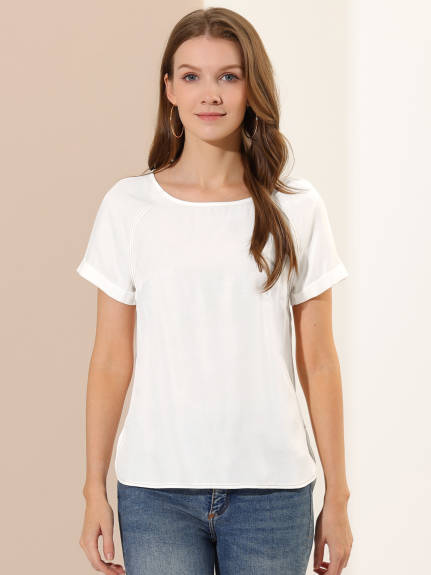 Allegra K- Blouse à col rond et manches raglan avec fente latérale