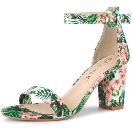 Allegra K- Block Heel Printed Ankle Strap Sandals