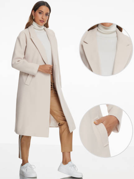 Allegra K - Notch Lapel Double-Breasted Mid-Length Coat