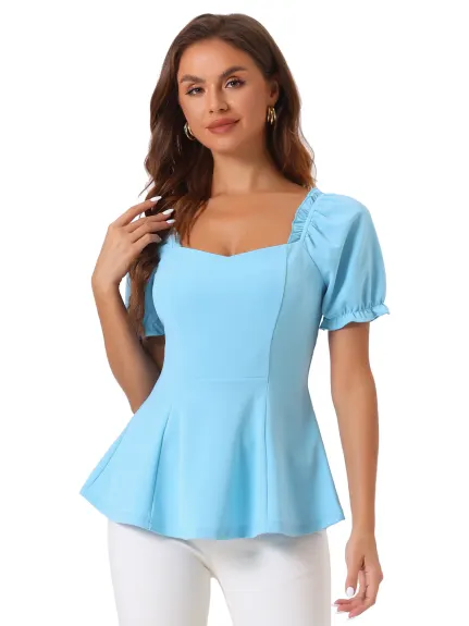 Allegra K- Ruffles Puff Sleeve Blouse